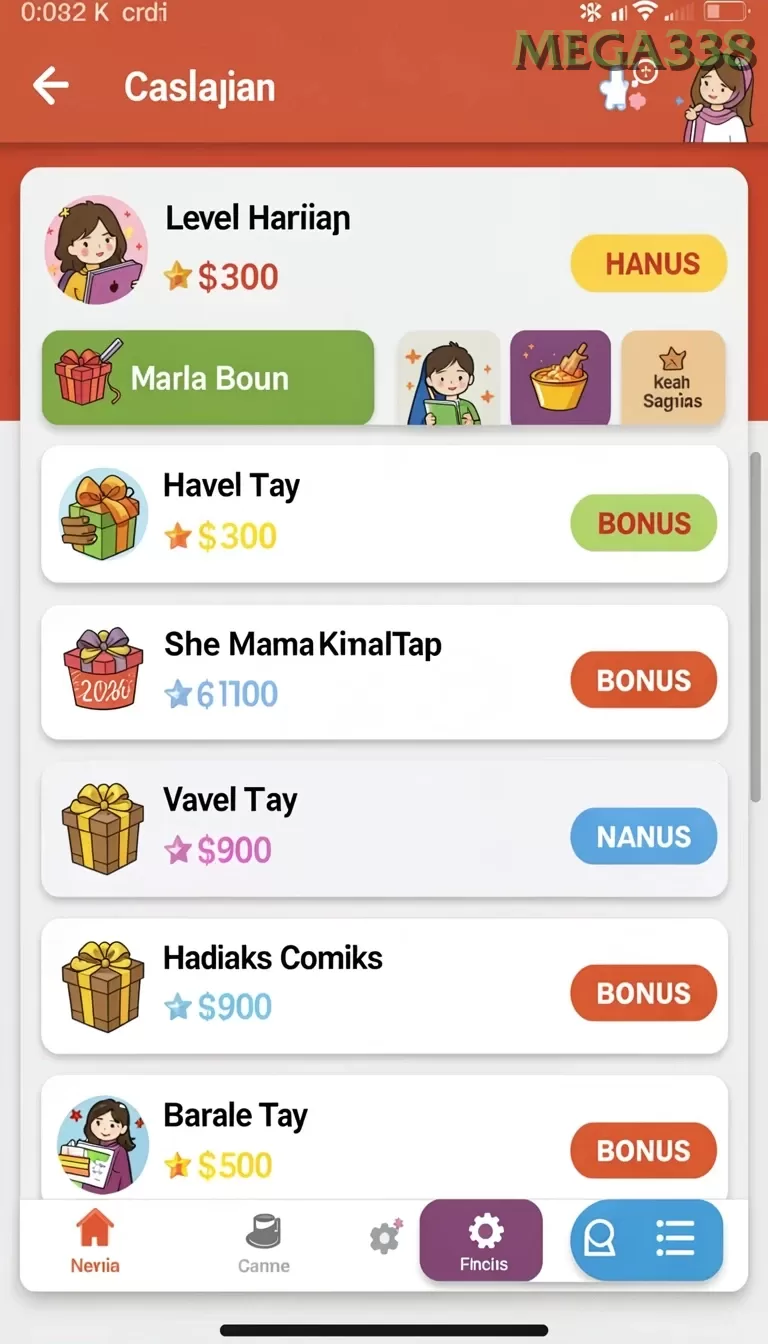 Cuplikan layar menu unduhan mega338 untuk perangkat Android